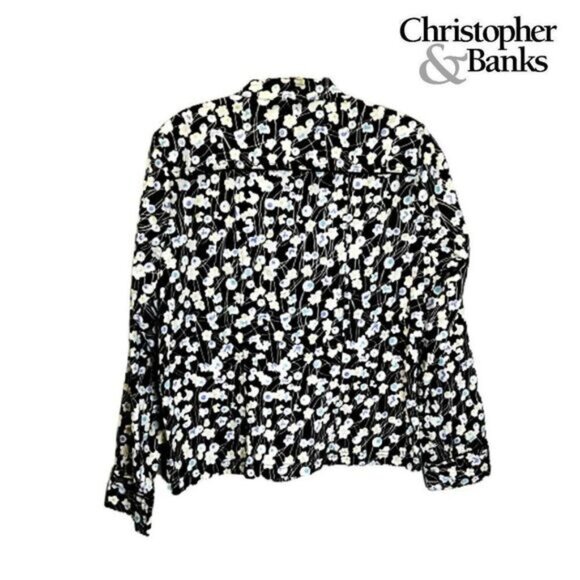 Christopher & Banks Women's Zip Up Mock neck Floral‎ Long sleeve Jacket - Picture 2 of 8